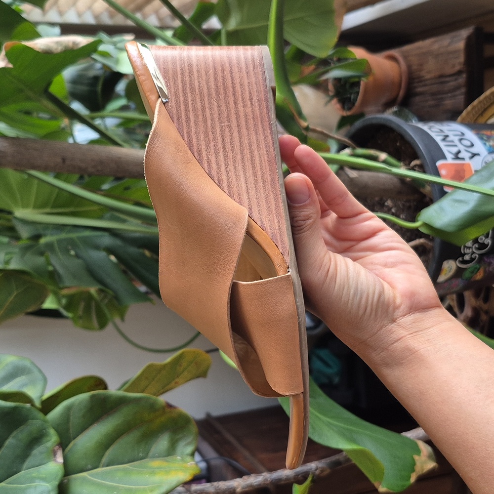 Franco Sarto Light Brown Leather Thick Strap Wedges - Picture 10 of 11